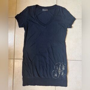 Rawyalty Women’s L Black Rhinestone Cross Heart Short Sleeves Tee